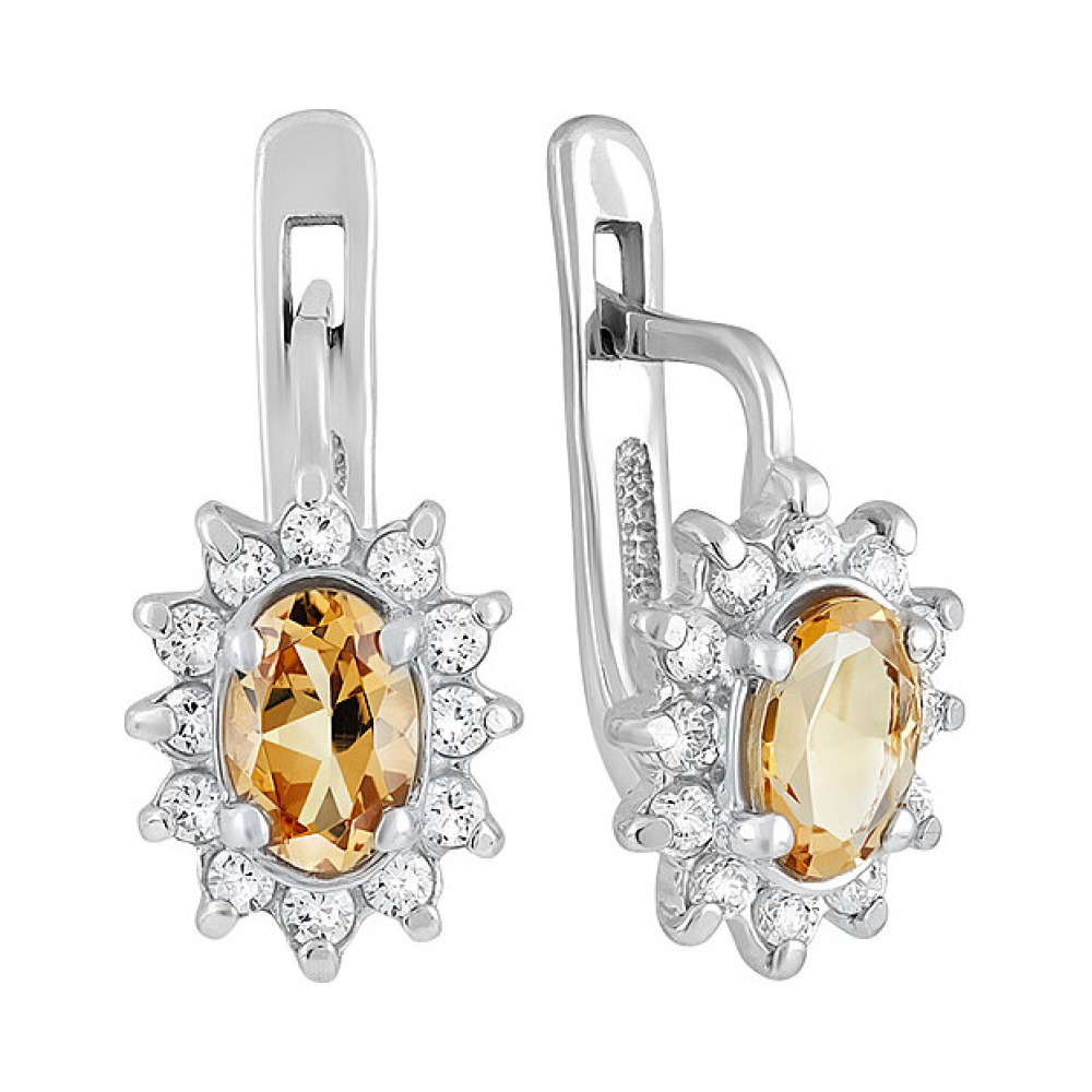 Серебряные серьги с цитрином и фианитом № 132120