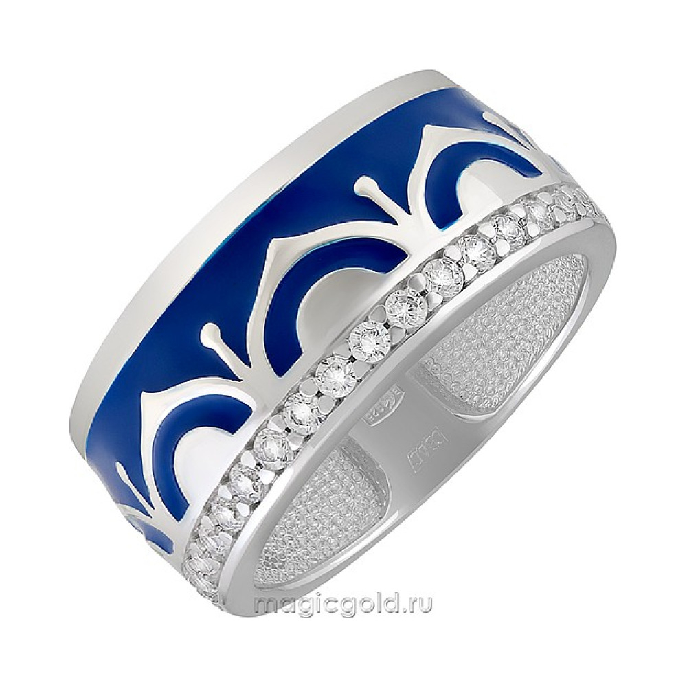 Серебряное кольцо с фианитом и эмалью № 135838