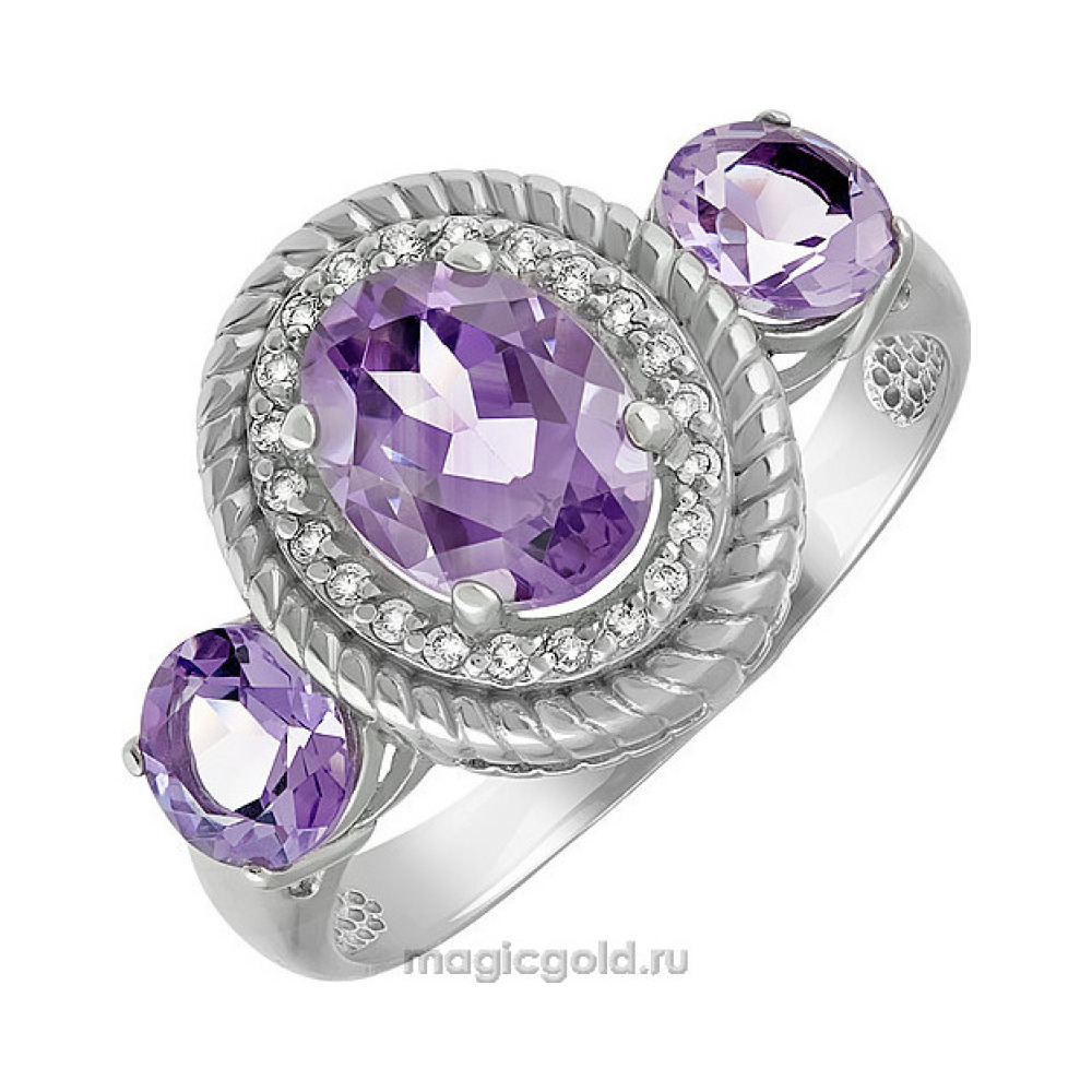 Серебряное кольцо с аметистом и фианитом № 135303