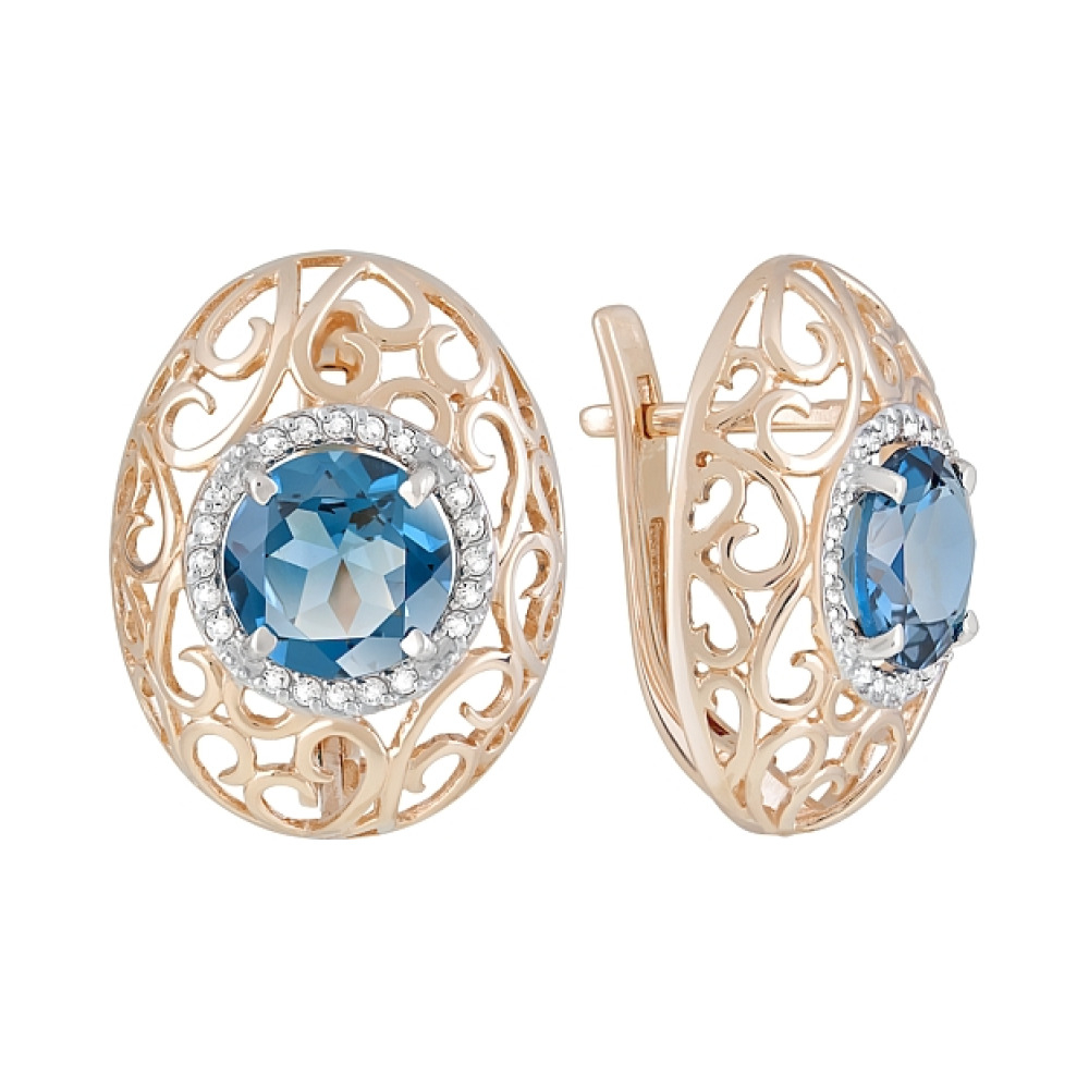 Золотые серьги с топазом и фианитом № 120290