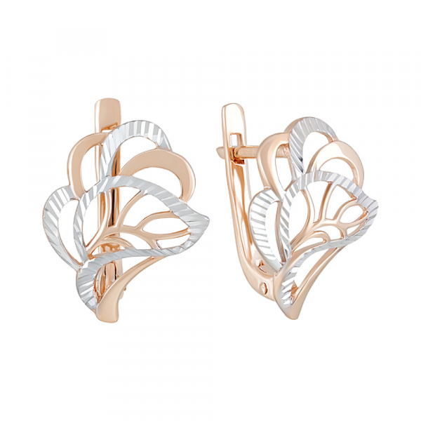 Золотые серьги без камня с алмазкой № 124756