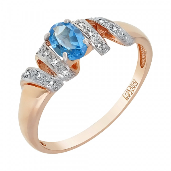 Золотое кольцо с топазом и фианитом № 100305