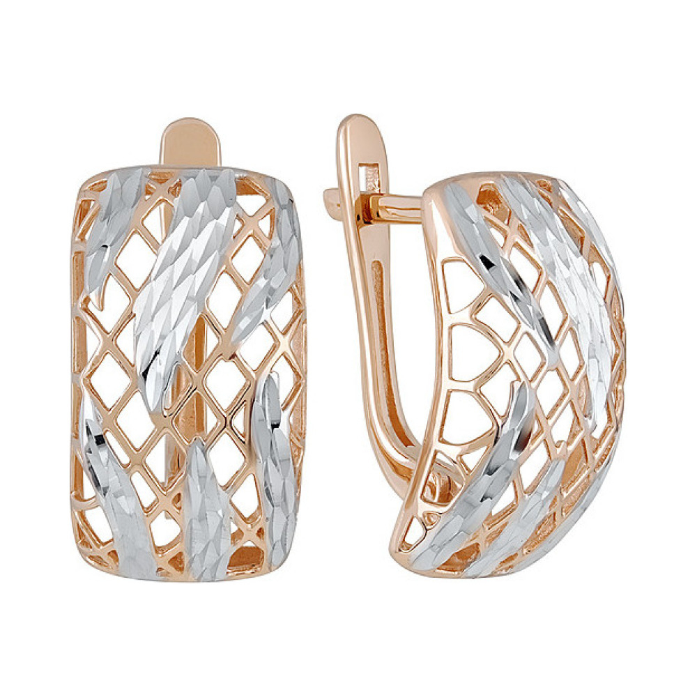 Золотые серьги без камня с алмазкой № 134407