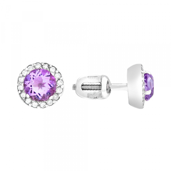 Пуссеты с аметистом и фианитом № 97818