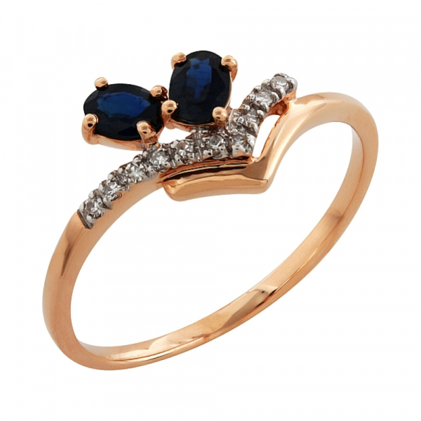 Золотое кольцо с бриллиантом и сапфиром № 99072