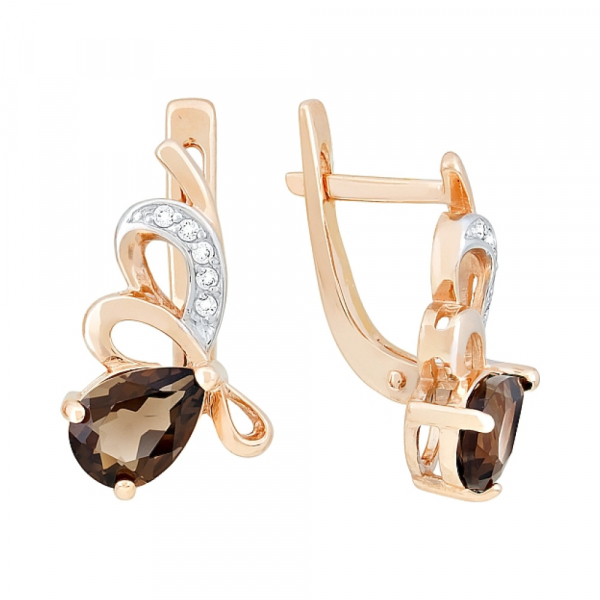 Золотые серьги с раухтопазом и фианитом № 117733