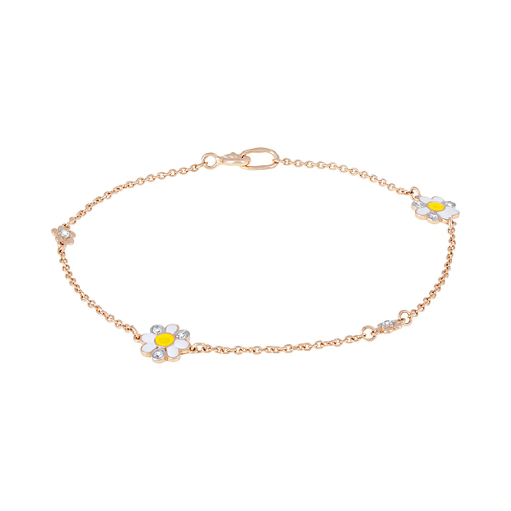 Золотой браслет с фианитами и эмалью № 126704