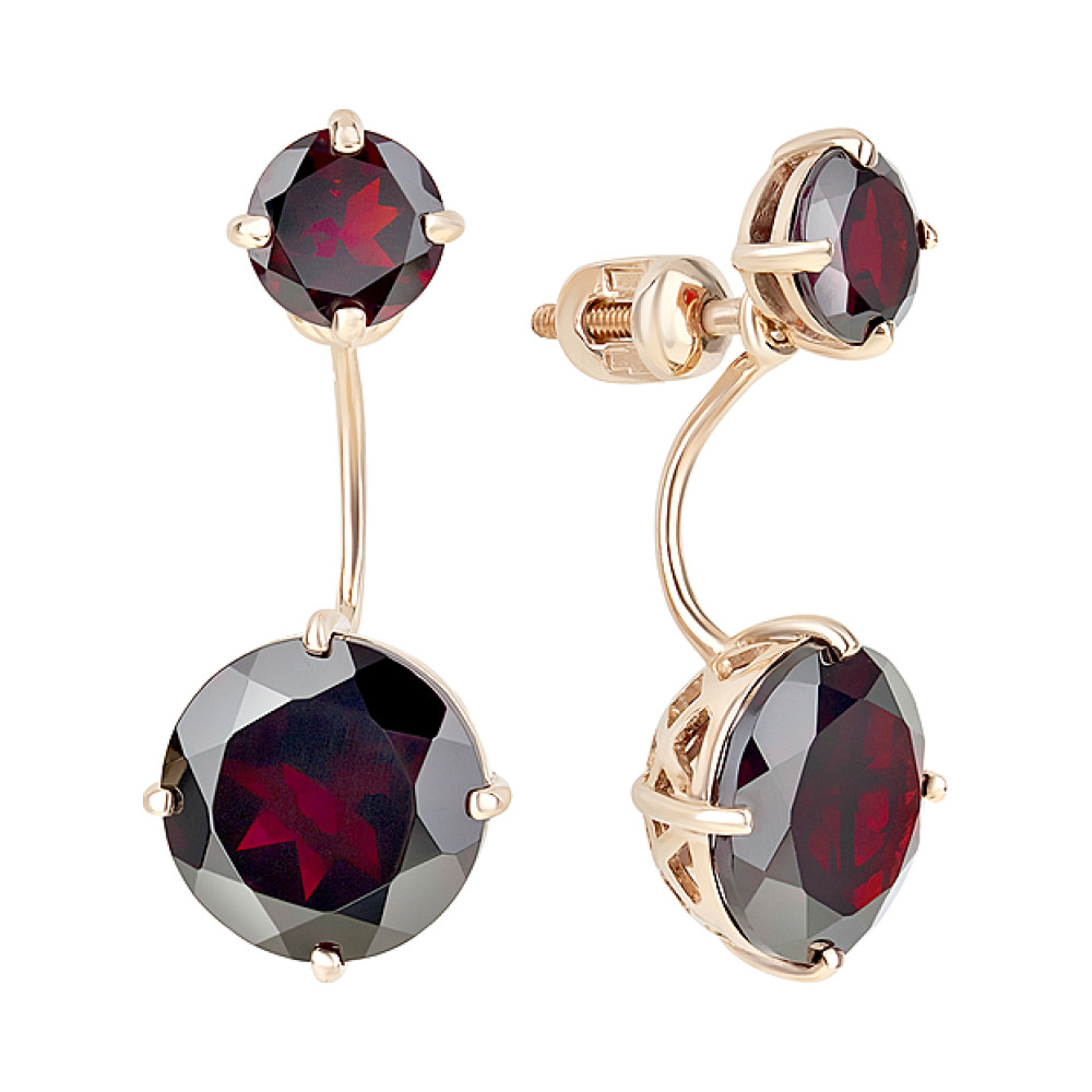 Золотые серьги с гранатом № 124498