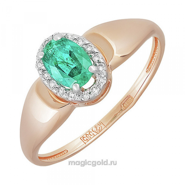 Золотое кольцо с бриллиантом и изумрудом № 159076