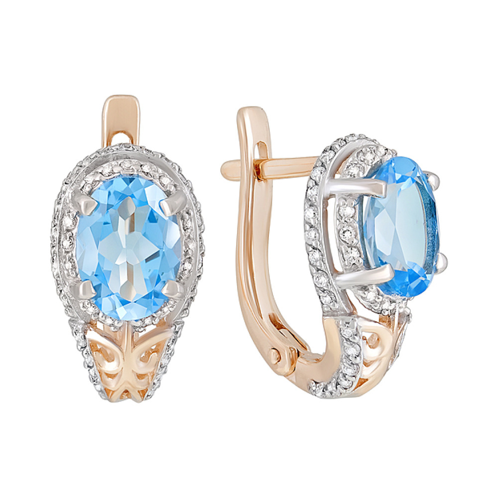 Золотые серьги с топазом и фианитом № 124082