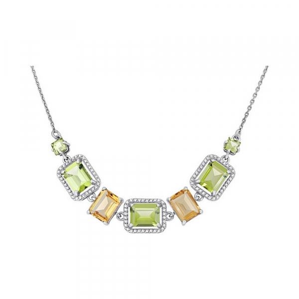 Серебряное колье с полудраг. вставками и фианитом № 127632