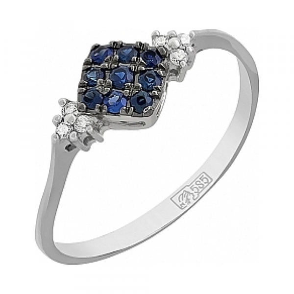 Золотое кольцо с бриллиантами и сапфиром № 114880