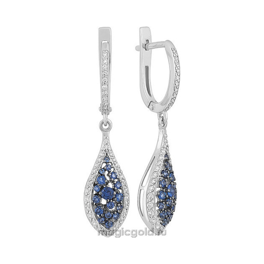 Серебряные серьги с фианитом и черным покрытием № 140172