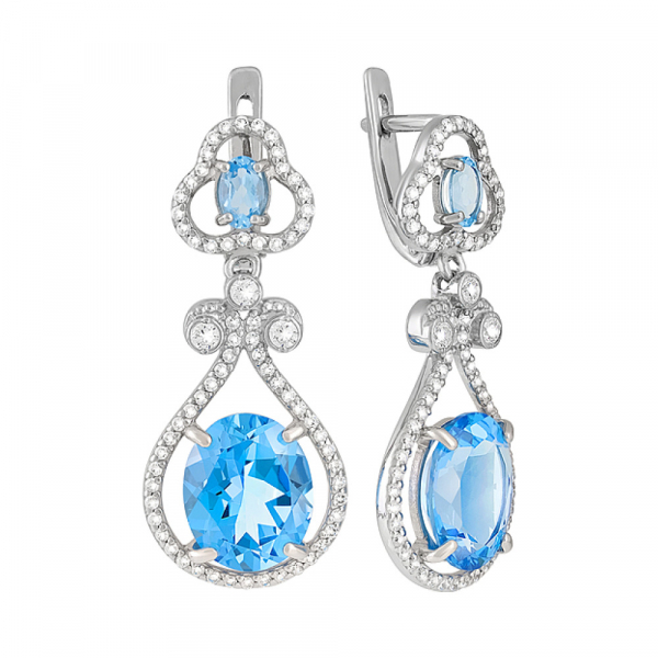 Серебряные серьги с топазом и фианитом № 129224