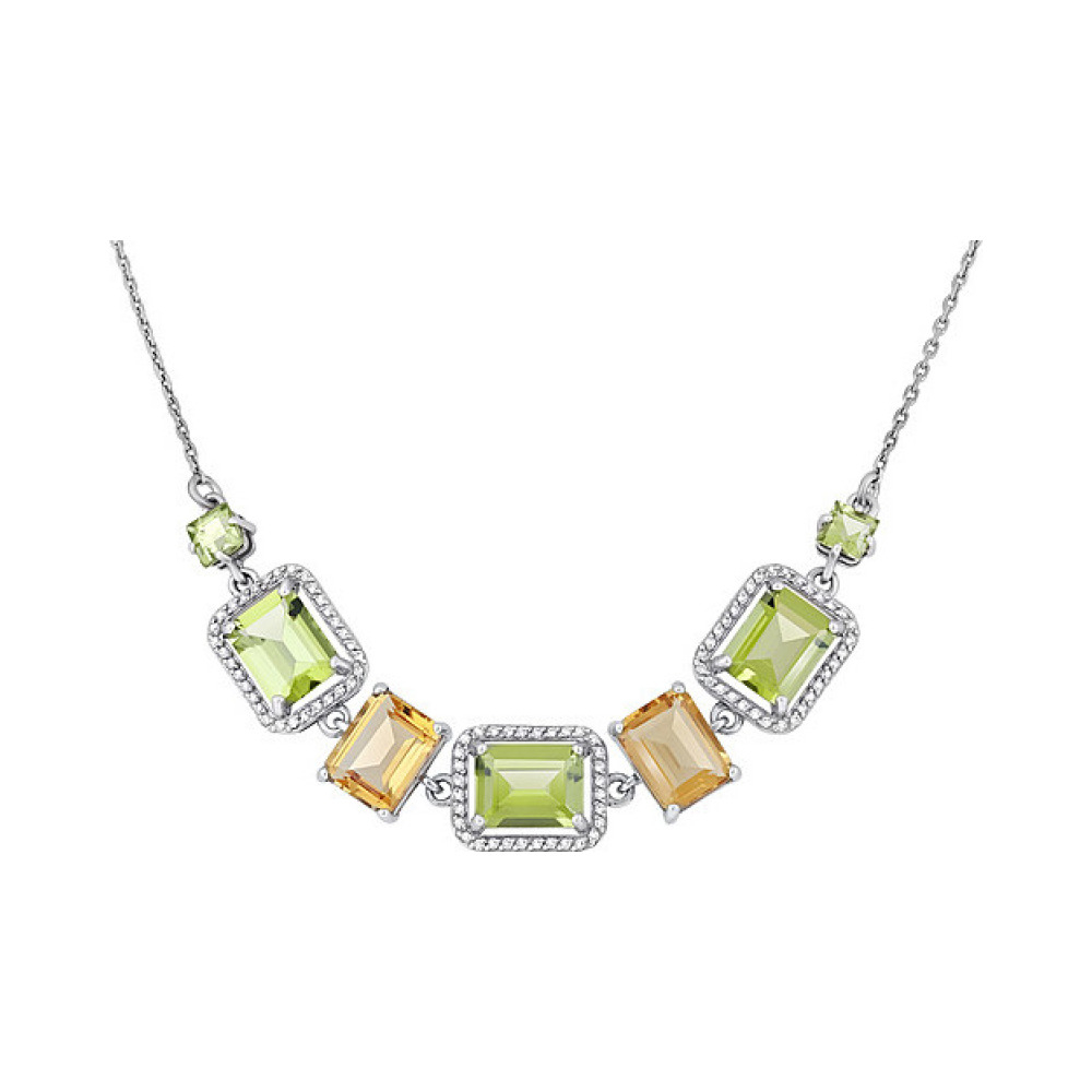 Серебряное колье с полудраг. вставками и фианитом № 127632