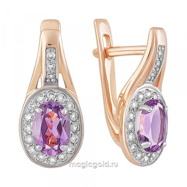 Золотые серьги с аметистом и фианитом № 158971