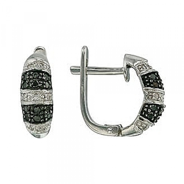 Золотые серьги с чёрными и белыми бриллиантами № 26585