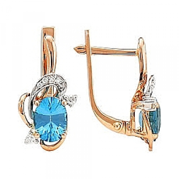 Золотые серьги с бриллиантом и топазом № 82339