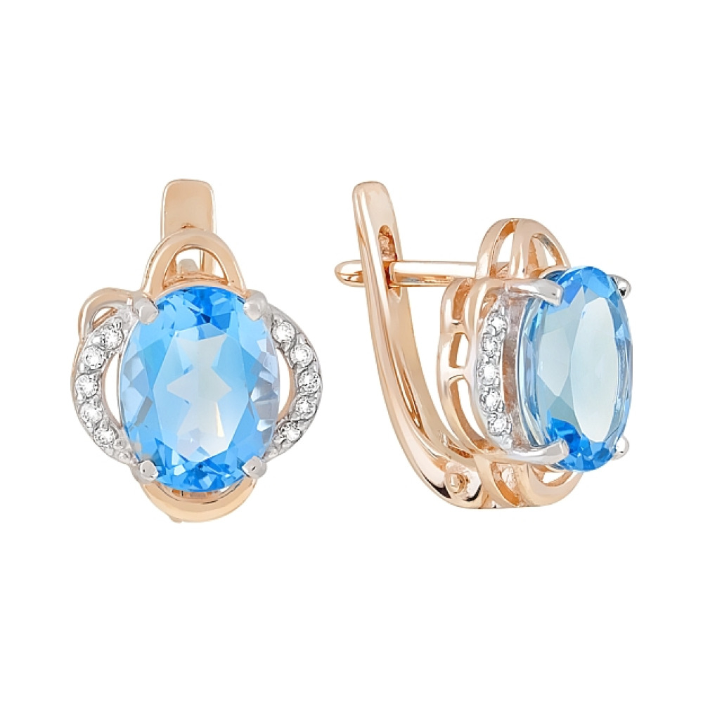 Золотые серьги с топазом и фианитом № 119563
