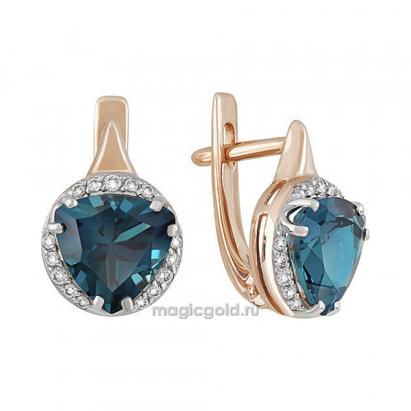 Золотые серьги с топазом и фианитом № 141415