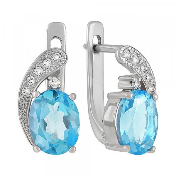 Серебряные серьги с топазом и фианитом № 72788