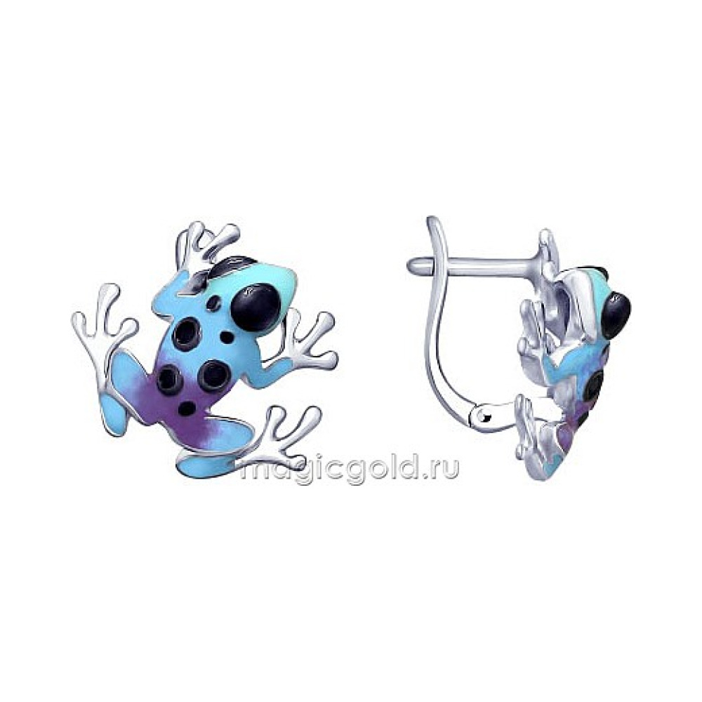Серебряные серьги с эмалью и фианитом № 164031