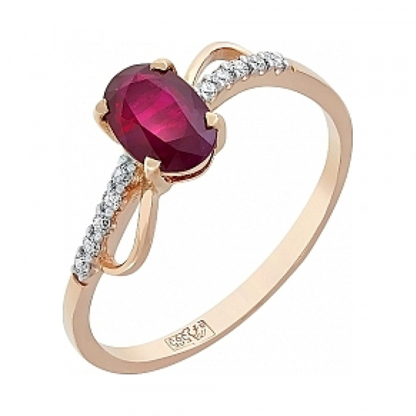 Золотое кольцо с бриллиантом и рубином № 108165