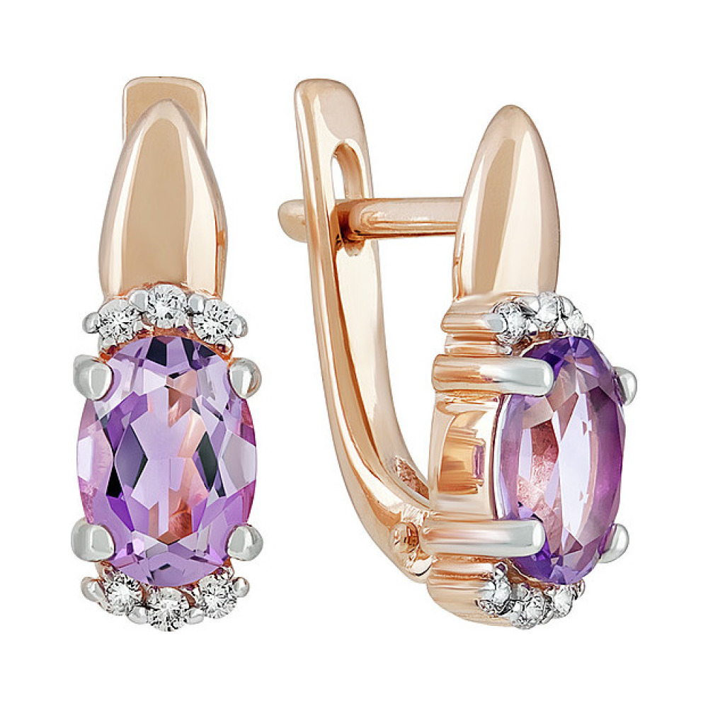 Золотые серьги с аметистом и фианитом № 137838