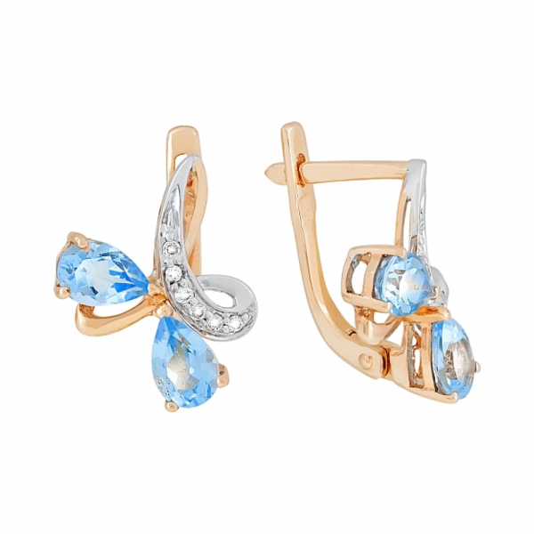 Золотые серьги с бриллиантом и топазом № 82344