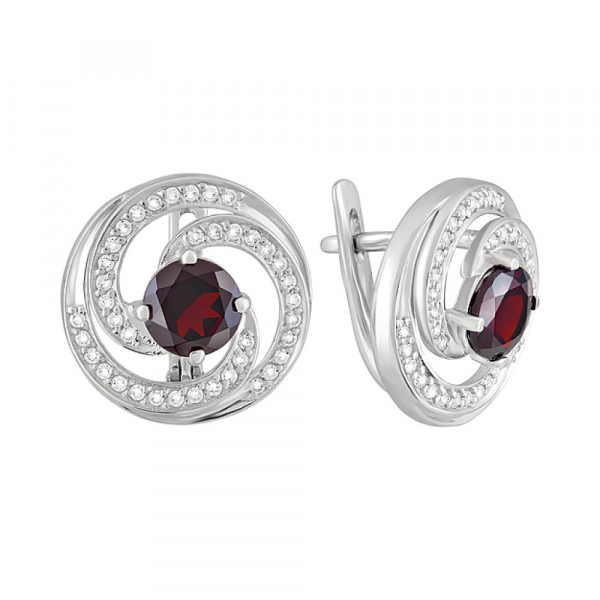 Серебряные серьги с гранатом и фианитом № 123201