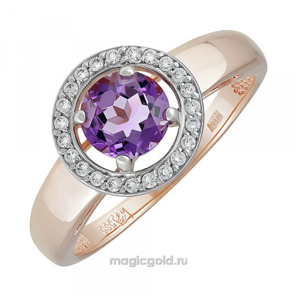Золотое кольцо с аметистом и фианитом № 139790
