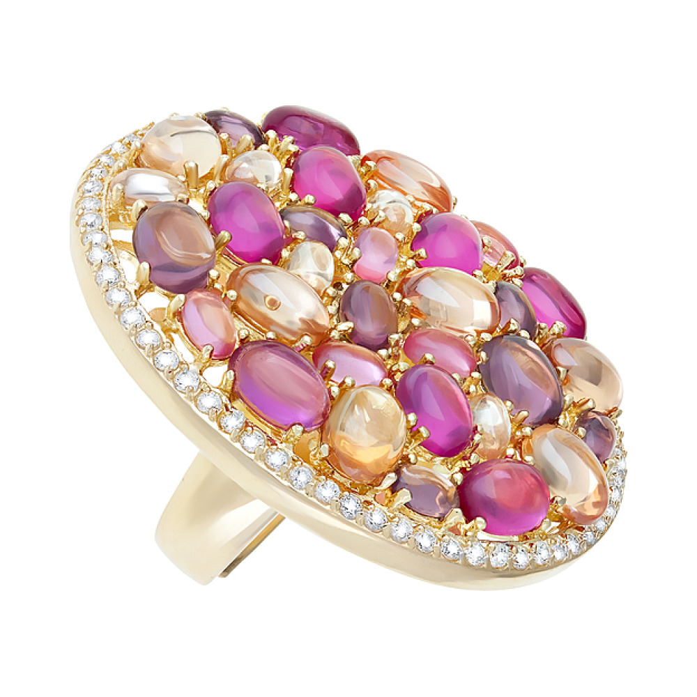 Серебряное кольцо с фианитом и золотым покрытием № 115636