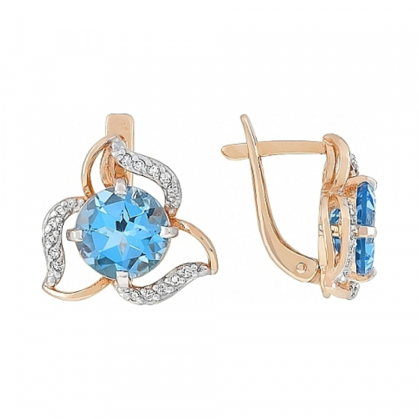 Золотые серьги с топазом и фианитом № 113110