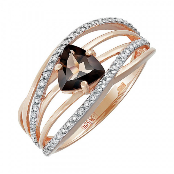 Золотое кольцо с раухтопазом и фианитом № 134473