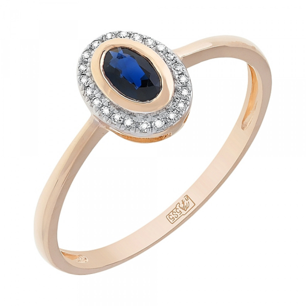 Золотое кольцо с бриллиантами и сапфиром № 112841