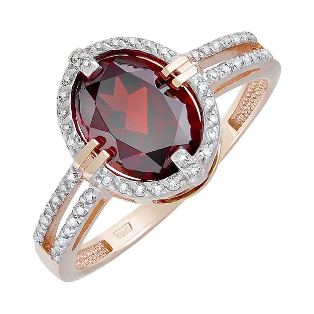 Золотое кольцо с гранатом и фианитом № 126986