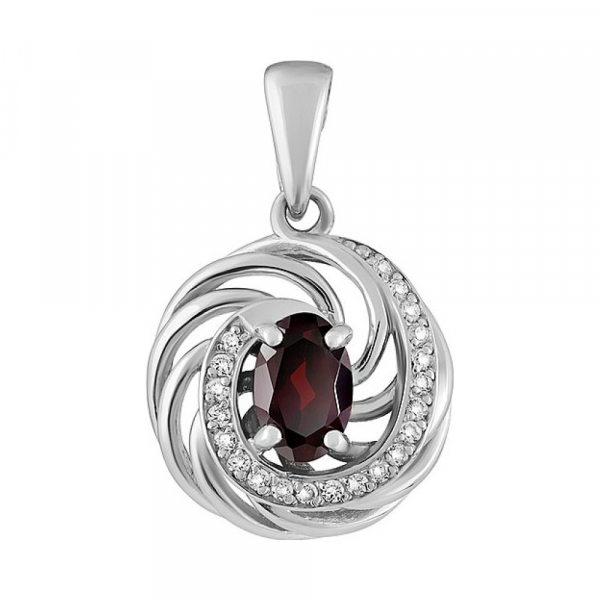 Серебряная подвеска с гранатом и фианитом № 132807