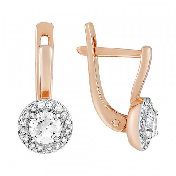 Золотые серьги с бриллиантом № 111188