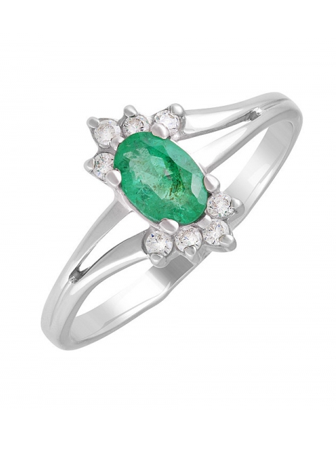 Серебряное кольцо с изумрудом и фианитом № 130306