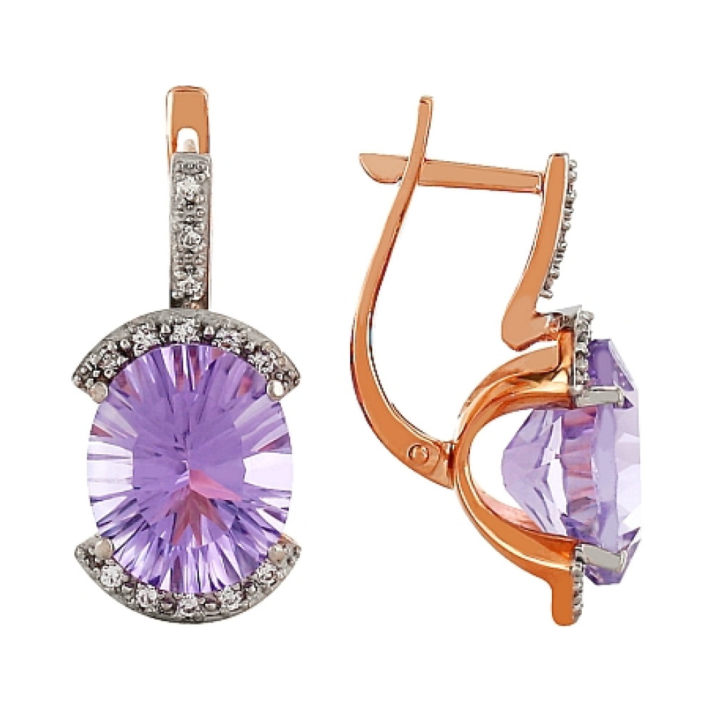 Золотые серьги с аметистом и фианитом № 95047