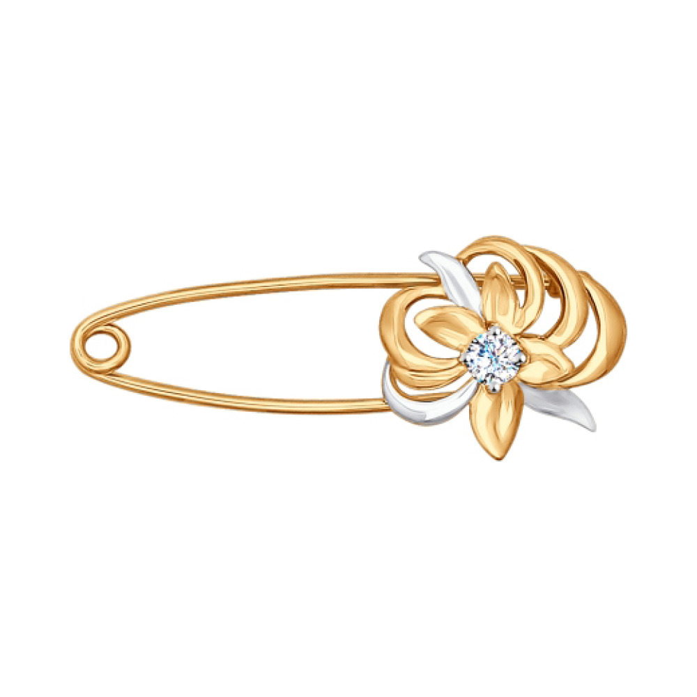 Золотая брошь с фианитом № 139993