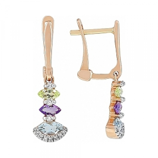 Золотые серьги с бриллиантом и полудраг. вставками № 114853