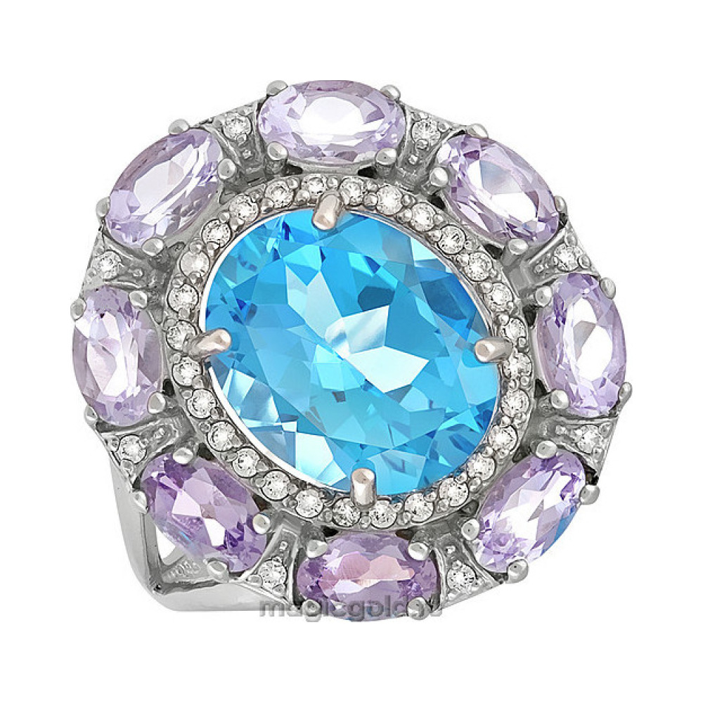 Серебряное кольцо с полудрагоценными вставками и фианитом № 129682