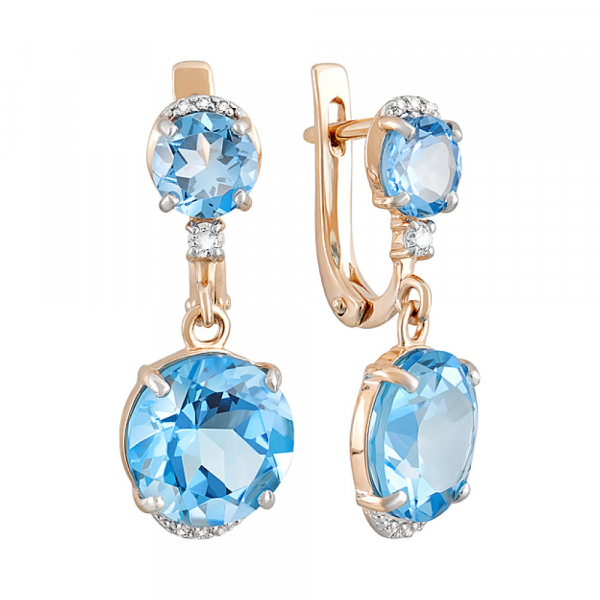 Золотые серьги с топазом и фианитом № 127031