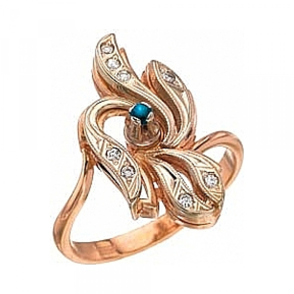 Золотое кольцо с сапфиром и фианитом № 7620