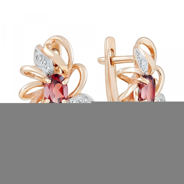 Золотые серьги с гранатом и фианитом № 120505