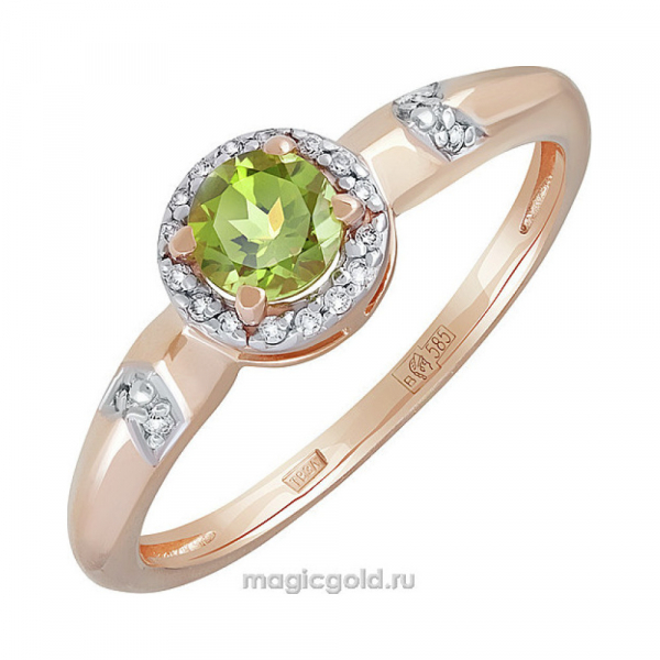 Золотое кольцо с хризолитом и фианитом № 141335