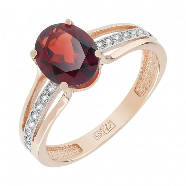Золотое кольцо с гранатом и фианитом № 76086