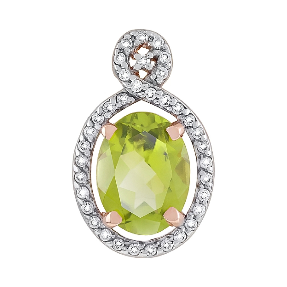 Золотая подвеска с хризолитом и фианитом № 118915