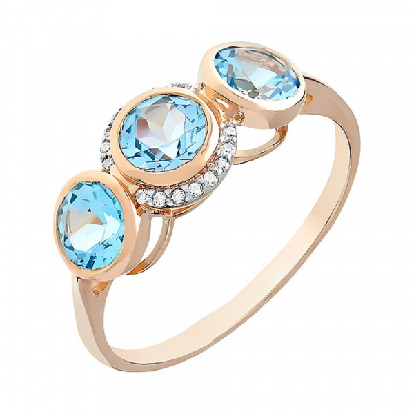 Золотое кольцо с топазом и фианитами № 110548